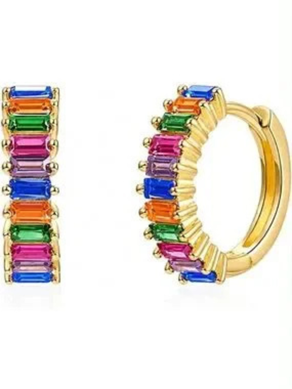 Anthropologie Gold Tone Multicolor Baguette Hoop Earrings
